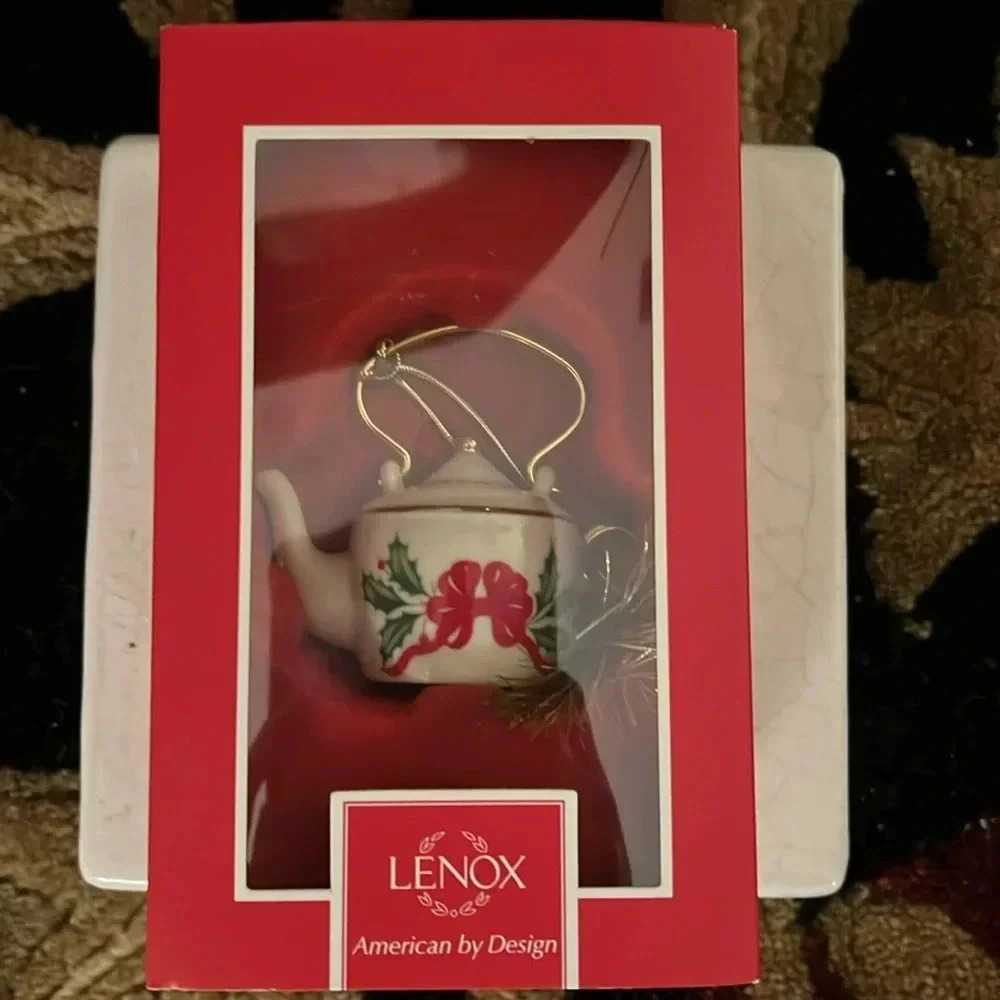 LENOX Steeped in Tradition Tea Kettle Christmas Ornament NWT Porcelain 2015